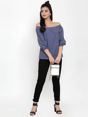 Navy-blue plain cotton party-tops 3