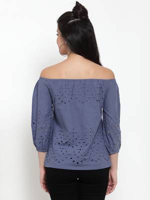 Navy-blue plain cotton party-tops 4