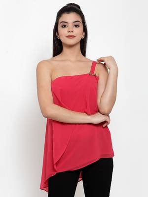 Pink plain georgette party-tops 1
