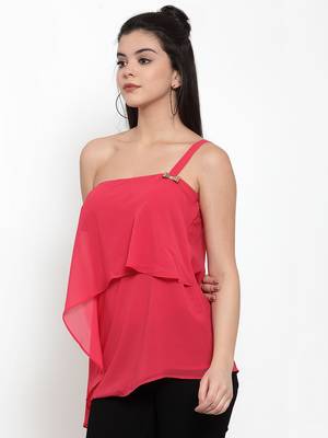 Pink plain georgette party-tops 2