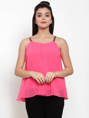 Pink plain georgette party-tops 1