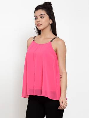 Pink plain georgette party-tops 2