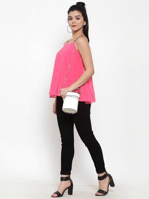 Pink plain georgette party-tops 3