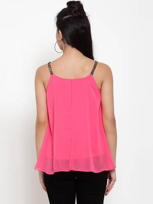 Pink plain georgette party-tops 4