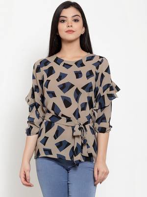 Brown printed crepe party-tops 1