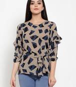 Brown printed crepe party-tops