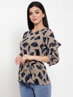Brown printed crepe party-tops 2