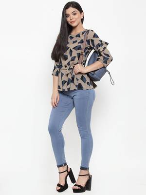 Brown printed crepe party-tops 3