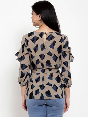 Brown printed crepe party-tops 4