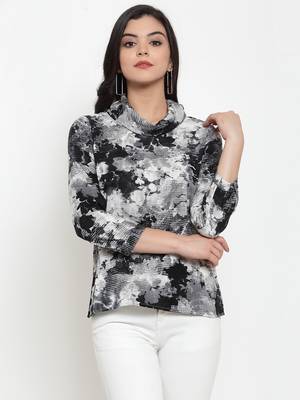 Black printed crepe party-tops 1