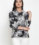 Black printed crepe party-tops