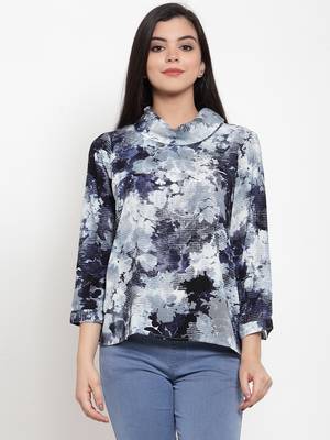 Navy-blue printed crepe party-tops 1