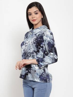Navy-blue printed crepe party-tops 2