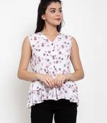 White printed cotton party-tops