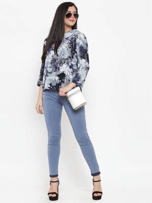 Navy-blue printed crepe party-tops 3