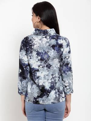 Navy-blue printed crepe party-tops 4