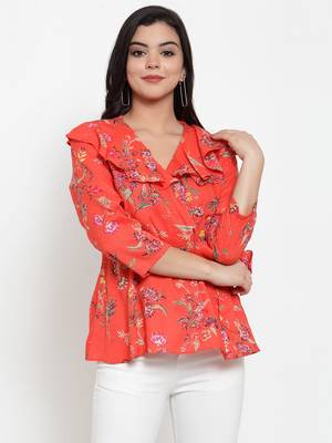 Peach printed modal party-tops 1