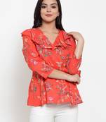 Peach printed modal party-tops