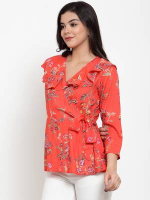Peach printed modal party-tops 2