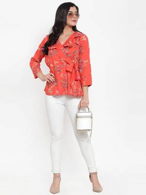 Peach printed modal party-tops 3