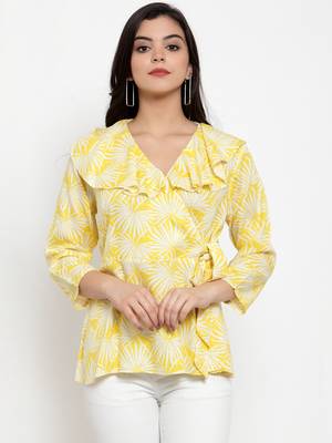 Yellow printed modal party-tops 1