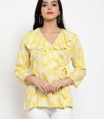 Yellow printed modal party-tops