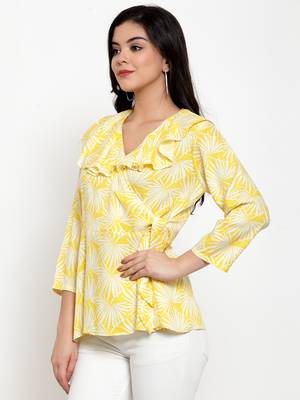 Yellow printed modal party-tops 2
