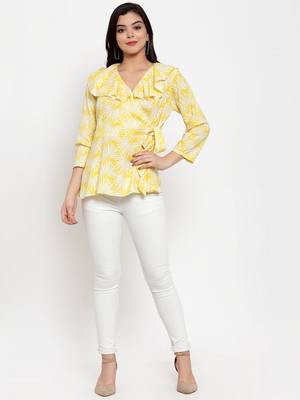 Yellow printed modal party-tops 3