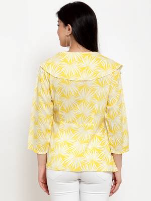 Yellow printed modal party-tops 4