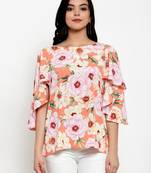 Peach printed crepe party-tops