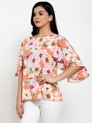 Peach printed crepe party-tops 2