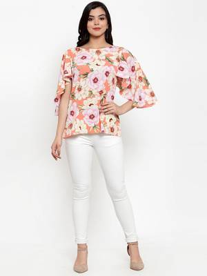 Peach printed crepe party-tops 3