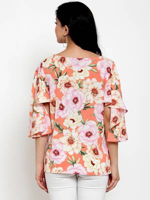 Peach printed crepe party-tops 4