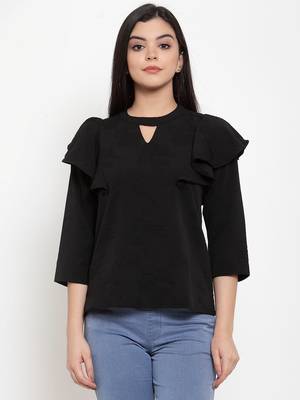Black plain jacquard party-tops 1