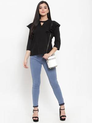 Black plain jacquard party-tops 3