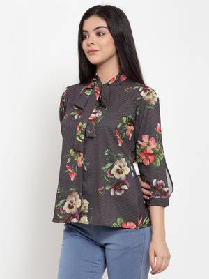 Brown printed polyester party-tops 2