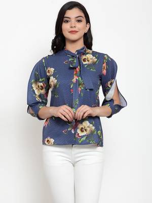 Blue printed polyester party-tops 1