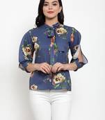 Blue printed polyester party-tops
