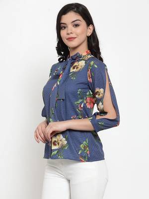 Blue printed polyester party-tops 2