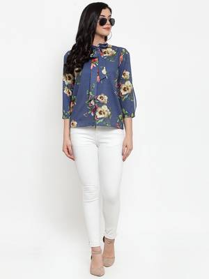 Blue printed polyester party-tops 3