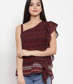 Brown printed georgette party-tops