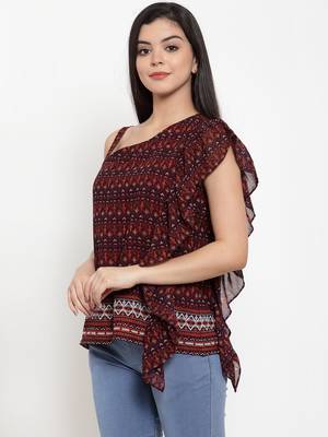 Brown printed georgette party-tops 2