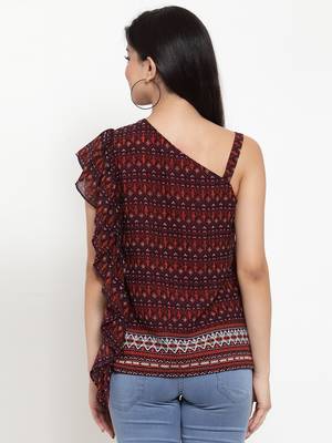 Brown printed georgette party-tops 4
