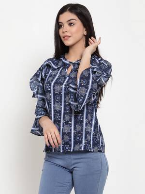 Navy-blue printed crepe party-tops 2