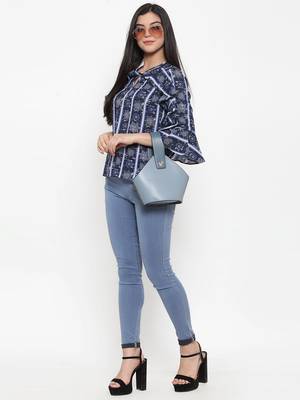 Navy-blue printed crepe party-tops 3
