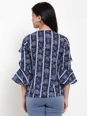 Navy-blue printed crepe party-tops 4