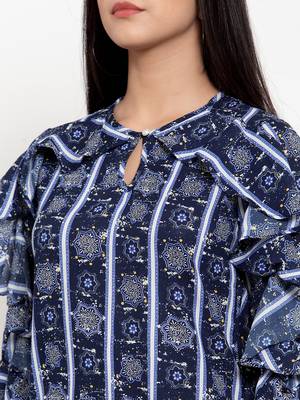 Navy-blue printed crepe party-tops 5