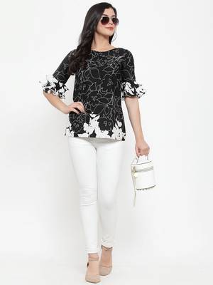 Black printed crepe party-tops 3