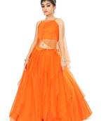 Kids Orange Wedding Wear Lehenga Choli For Girls 