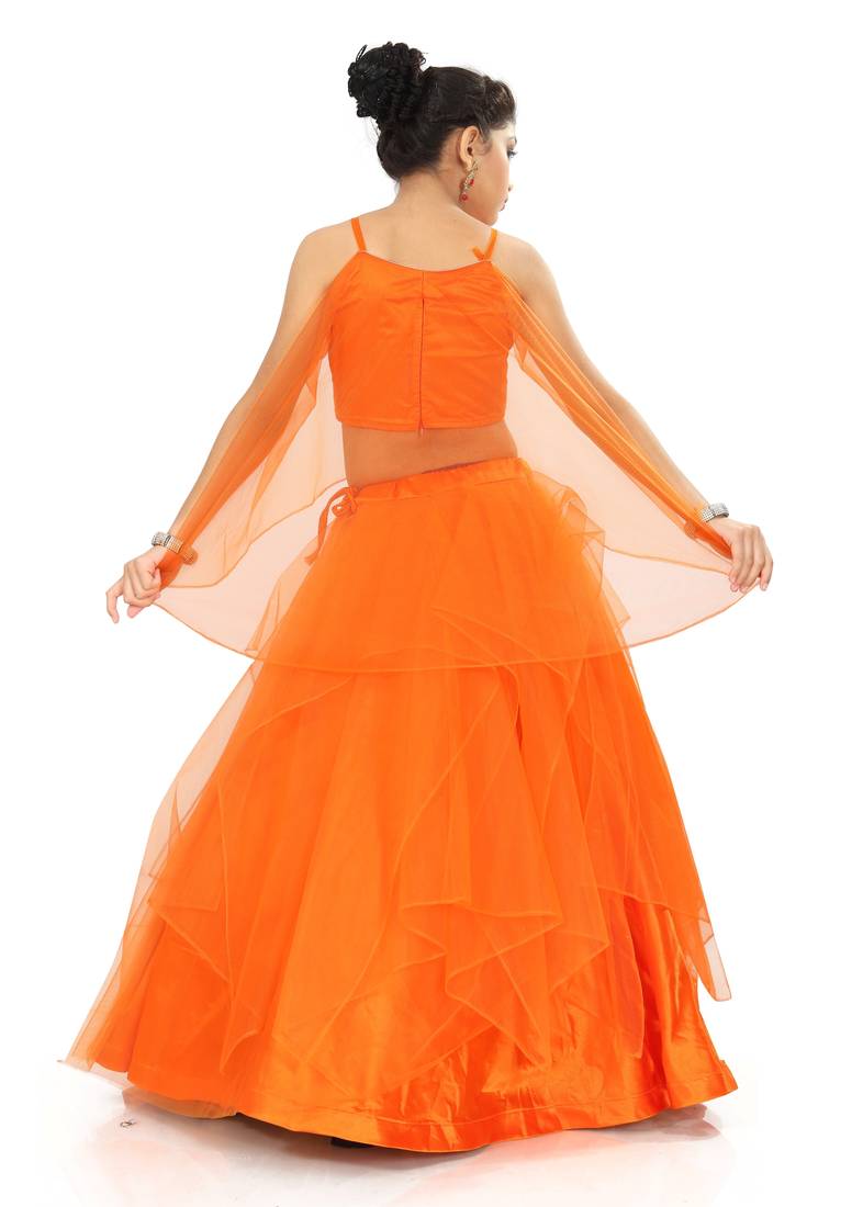 Kids Orange Wedding Wear Lehenga Choli For Girls 